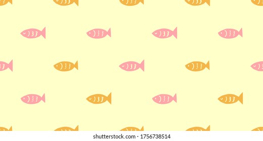 Vector seamless pattern with hand drawn fish nautical designs, anchor fish ocean bubble sea vacation tropical