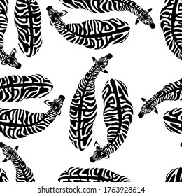 Vector seamless pattern with hand drawn zebras seen from above. Ink drawing, beautiful animal design elements. Perfect for prints and patterns