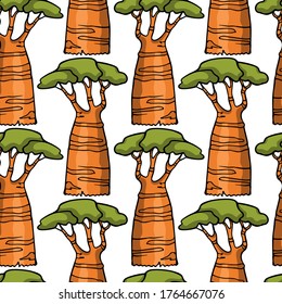 Vector seamless pattern with hand drawn gorgeous baobab trees. Beautiful African nature design elements, perfect for prints and patterns.