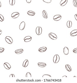 Vector seamless pattern with hand drawn  coffee  beans.