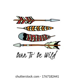 Vector seamless pattern with hand drawn colorful feathers. Beautiful ethnic design elements, ink drawing. Perfect for prints and patterns
