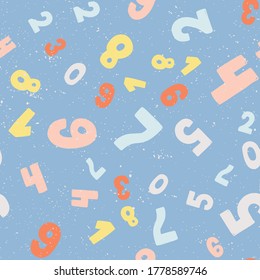 Vector seamless pattern with hand drawn numbers elements. Memphis geometric outline trendy modern style. 
