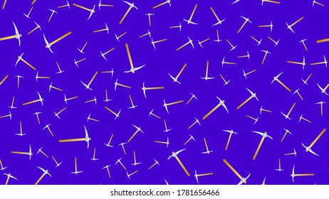 Vector seamless pattern with hand drawn, monochromatic shapes. Illustration of pickaxe repeating throughout.
