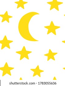Vector seamless pattern of hand drawn doodle sketch stars and moon isolated on white background