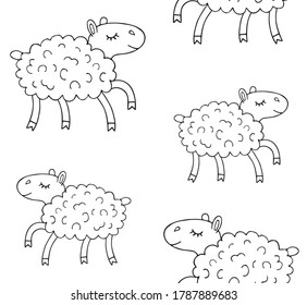 Vector seamless pattern of hand drawn doodle sketch running sheep isolated on white background