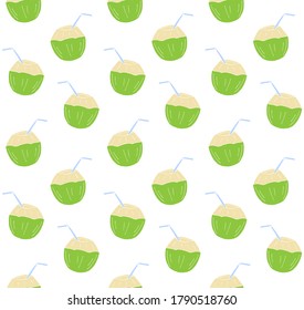 Vector seamless pattern of hand drawn doodle sketch colored young coconut isolated on white background