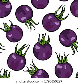 Vector seamless pattern with hand drawn colorful Blue Berries cherry tomatoes. Beautiful food design elements, perfect for prints and patterns.