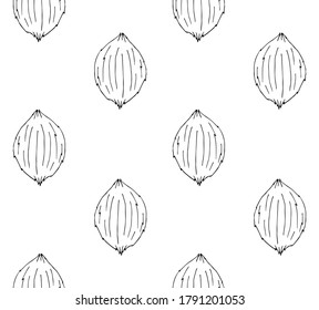 Vector seamless pattern of hand drawn doodle sketch coconut isolated on white background