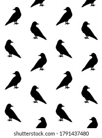 Vector seamless pattern of hand drawn raven silhouette isolated on white background