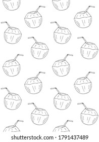 Vector seamless pattern of hand drawn doodle sketch young coconut isolated on white background
