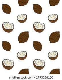 Vector seamless pattern of hand drawn doodle sketch colored coconut isolated on white background