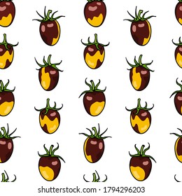 Vector seamless pattern with hand drawn Bosque Blue Bumblebee cherry tomatoes. Beautiful food design elements, perfect for prints and patterns.