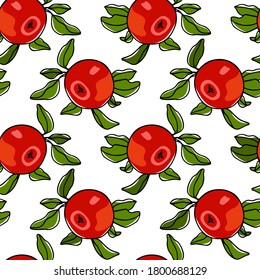 Vector seamless pattern with hand drawn juicy red apples. Beautiful food design elements, perfect for prints and patterns