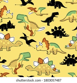 vector seamless pattern of hand drawn dinosaurs cartoon illustration