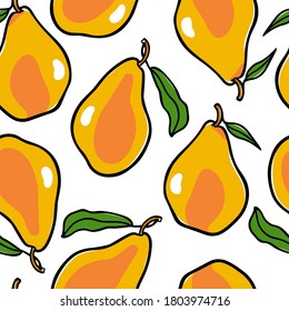 Vector seamless pattern with hand drawn ripe juicy pears. Beautiful food design elements, perfect for prints and patterns
