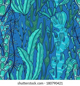 vector  seamless pattern with hand drawn sea plants