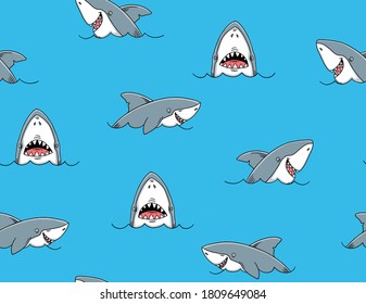 Vector seamless pattern with hand drawn sharks.