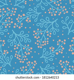 Vector seamless pattern with hand drawn branches with berries. Beautiful design for wallpaper, fabric, textile, wrapping paper