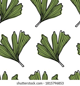 Vector seamless pattern with hand drawn Ginkgo Biloba leaves. Beautiful floral design elements, ink drawing. Perfect for prints and patterns