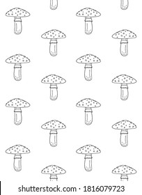 Vector seamless pattern of hand drawn doodle sketch fly agaric mushroom isolated on white background