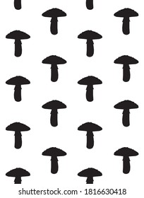 Vector seamless pattern of hand drawn fly agaric mushroom silhouette isolated on white background