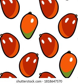 Vector seamless pattern with hand drawn ripe mango. Beautiful food design elements, perfect for prints and patterns