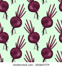 Vector seamless pattern with hand drawn ripe beetroots. Beautiful food design elements, ink drawing. Perfect for prints and patterns