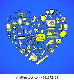 Vector seamless pattern of hand drawn social doodles