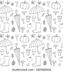 Vector seamless pattern of hand drawn doodle sketch autumn elements isolated on white background
