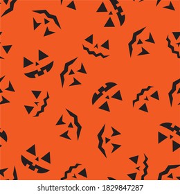Vector seamless pattern of hand drawn doodle sketch Halloween pumpkin face isolated on orange background