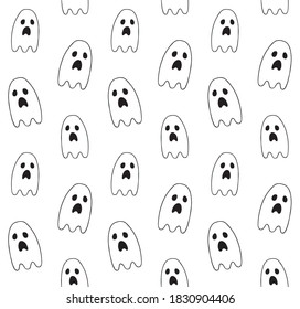 Vector seamless pattern of hand drawn doodle sketch ghost isolated on white background