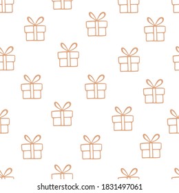 Vector seamless pattern with hand drawn gift box with bowknots. Simple design for Christmas wrappings, textile and backgrounds