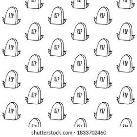 Vector seamless pattern of hand drawn doodle sketch grave stone isolated on white background