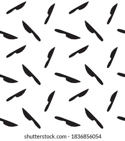 Vector seamless pattern of hand drawn black knife silhouette isolated on white background
