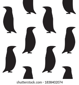 Vector seamless pattern of hand drawn penguin silhouette isolated on white background