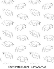Vector seamless pattern of hand drawn doodle sketch running bull isolated on white background
