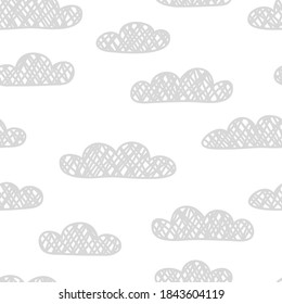 Vector seamless pattern with hand drawn clouds. Simple design for textile, wrapping paper