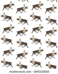 Vector seamless pattern of hand drawn doodle sketch colored reindeer isolated on white background