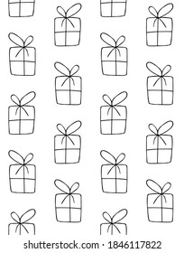 Vector seamless pattern of hand drawn doodle sketch present isolated on white background