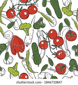 Vector seamless pattern with  hand drawn  vegetables.  Sketch  illustration.