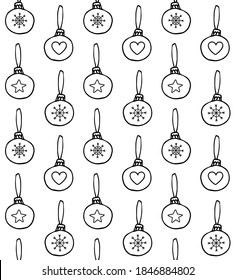 Vector seamless pattern of hand drawn doodle sketch Christmas new year tree decoration balls isolated on white background