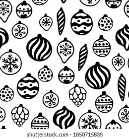 Vector seamless pattern with hand drawn decorative balls. Cute design for Christmas wrappings, textile and backgrounds