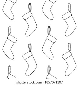 Vector seamless pattern of hand drawn doodle sketch Christmas socks isolated on white background