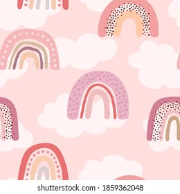 Vector seamless pattern with hand drawn cute rainbows. Simple design for child textile, decoration, wallpaper, stationery.