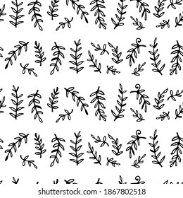 Vector seamless pattern with hand drawn graceful leaves. Beautiful nature design elements, ink drawing. Perfect for prints and patterns.