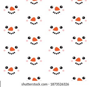 Vector seamless pattern of hand drawn doodle flat snowman face isolated on white background