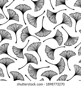 Vector seamless pattern with hand drawn ginkgo biloba leaves. Beautiful design for textile, wallpaper, wrapping paper.