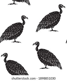 Vector seamless pattern of hand drawn doodle sketch black griffon vulture bird isolated on white background