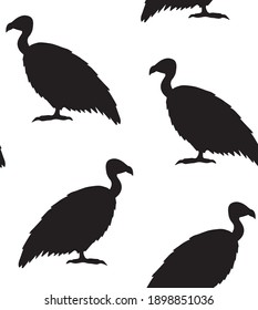 Vector seamless pattern of hand drawn griffon vulture bird silhouette isolated on white background