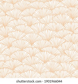 Vector seamless pattern with hand drawn ginkgo biloba leaves, fish scale style. Beautiful asian style design for textile, wallpaper, wrapping paper.